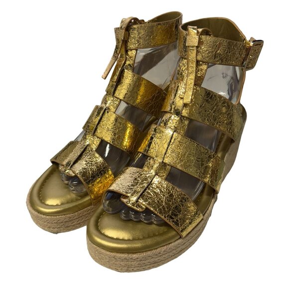 Franco Sarto Palms Espadrille Wedge Sandals Womens 8.5‎ M Gold Buckle Gladiator - Picture 11 of 16